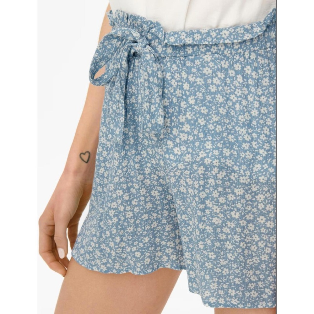 Shein Blue Ditsy Floral Paperbag Waist Shorts with Tie Belt XL